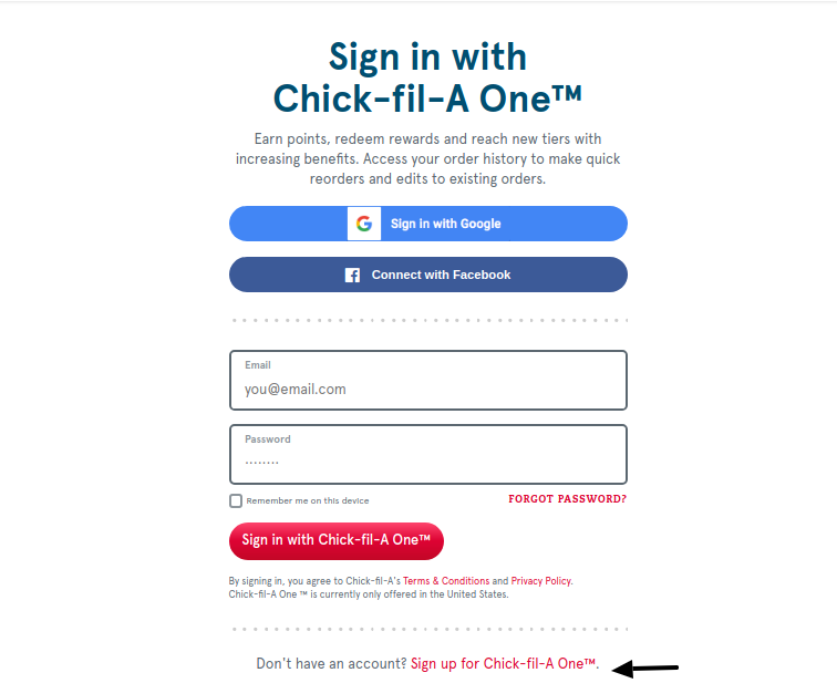 Chick-fil-A - sign up