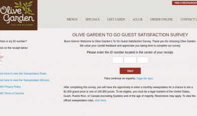 Olive Garden Guest Survey