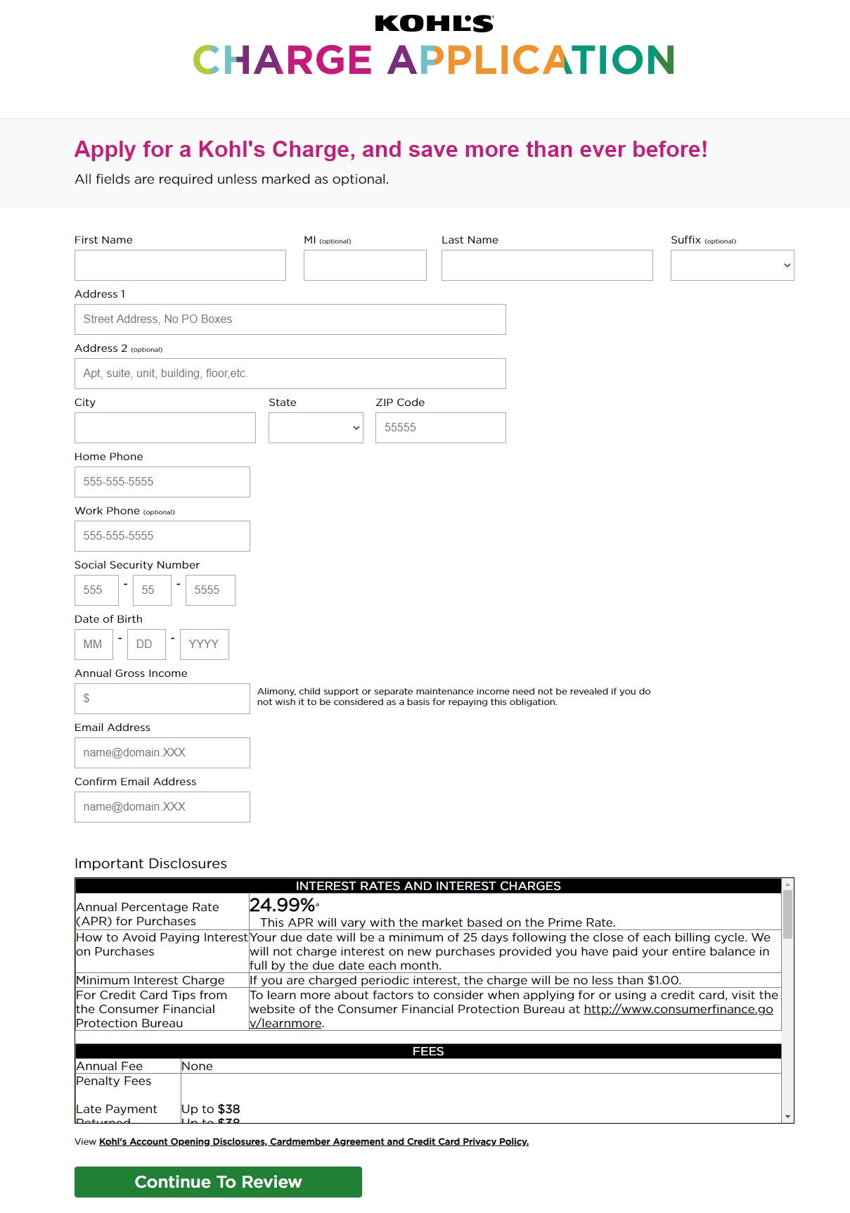 Application for the Kohl’s Charge Card