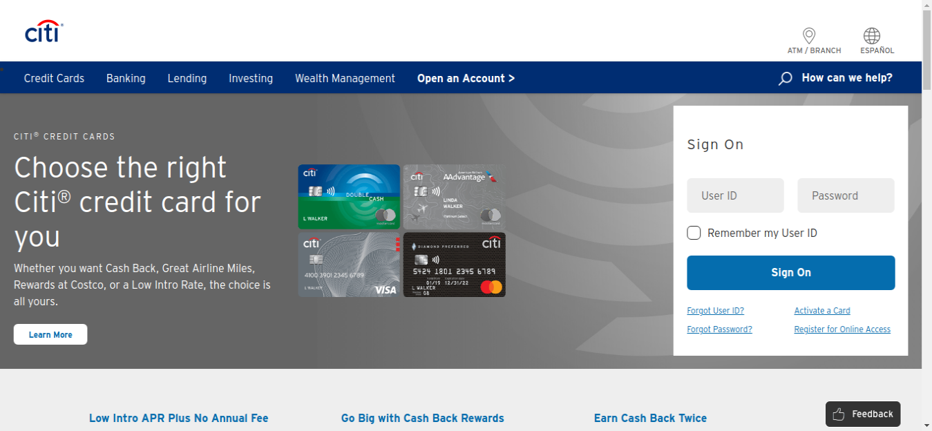 Citi Prestige Credit Card Login process