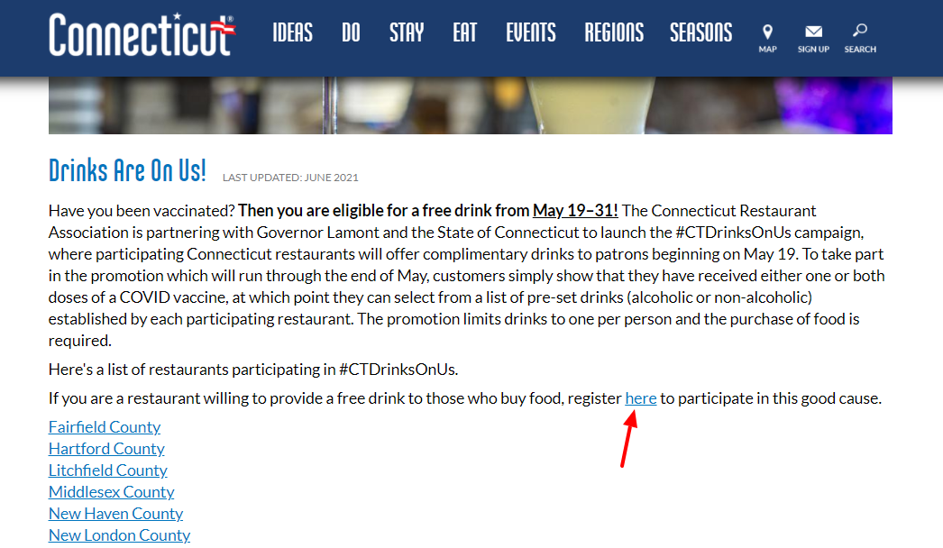 connecticut restaurants free drinks