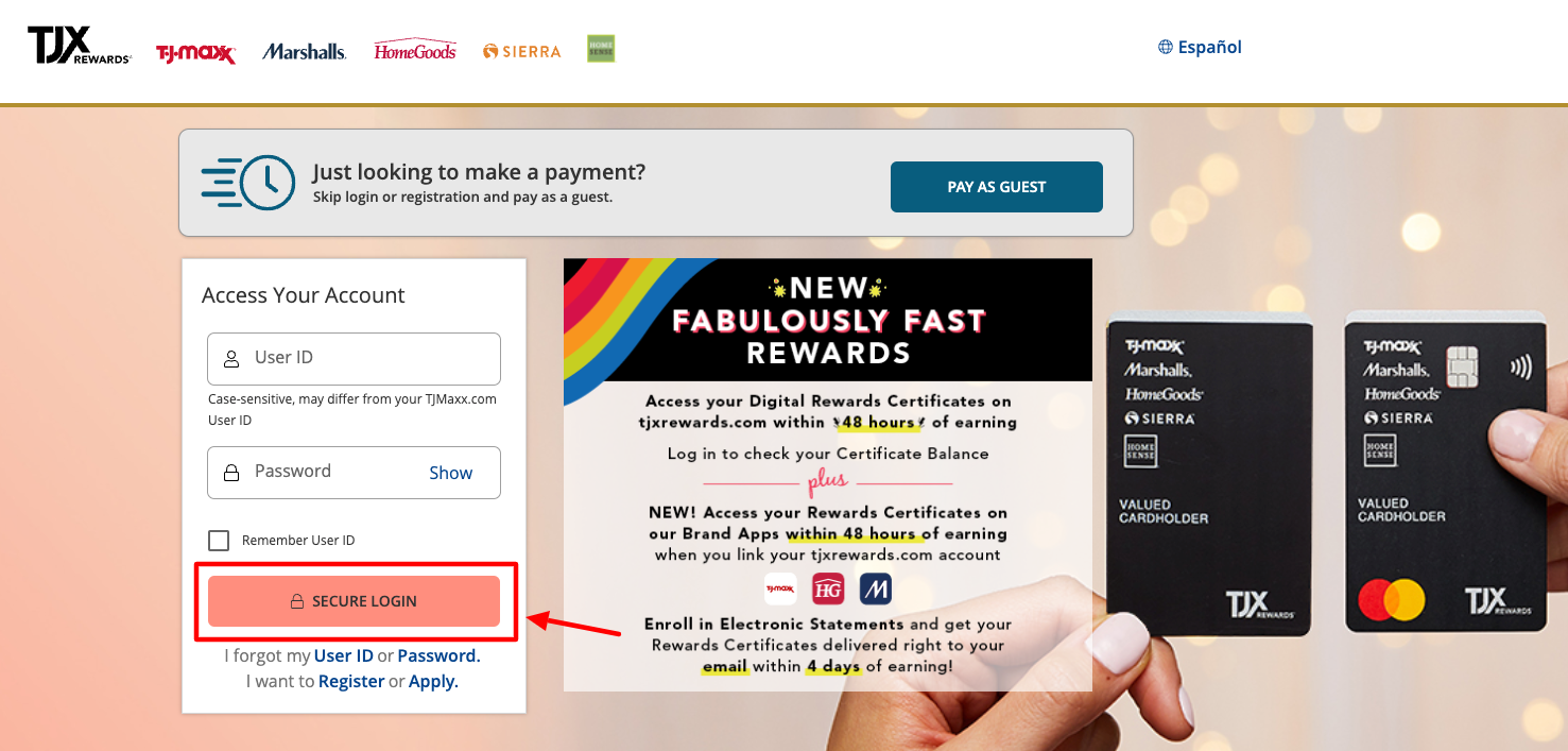 tjx credit card login