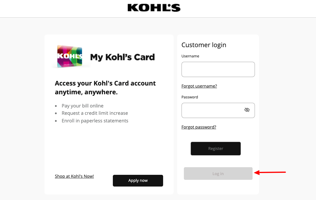 kohl’s credit card login