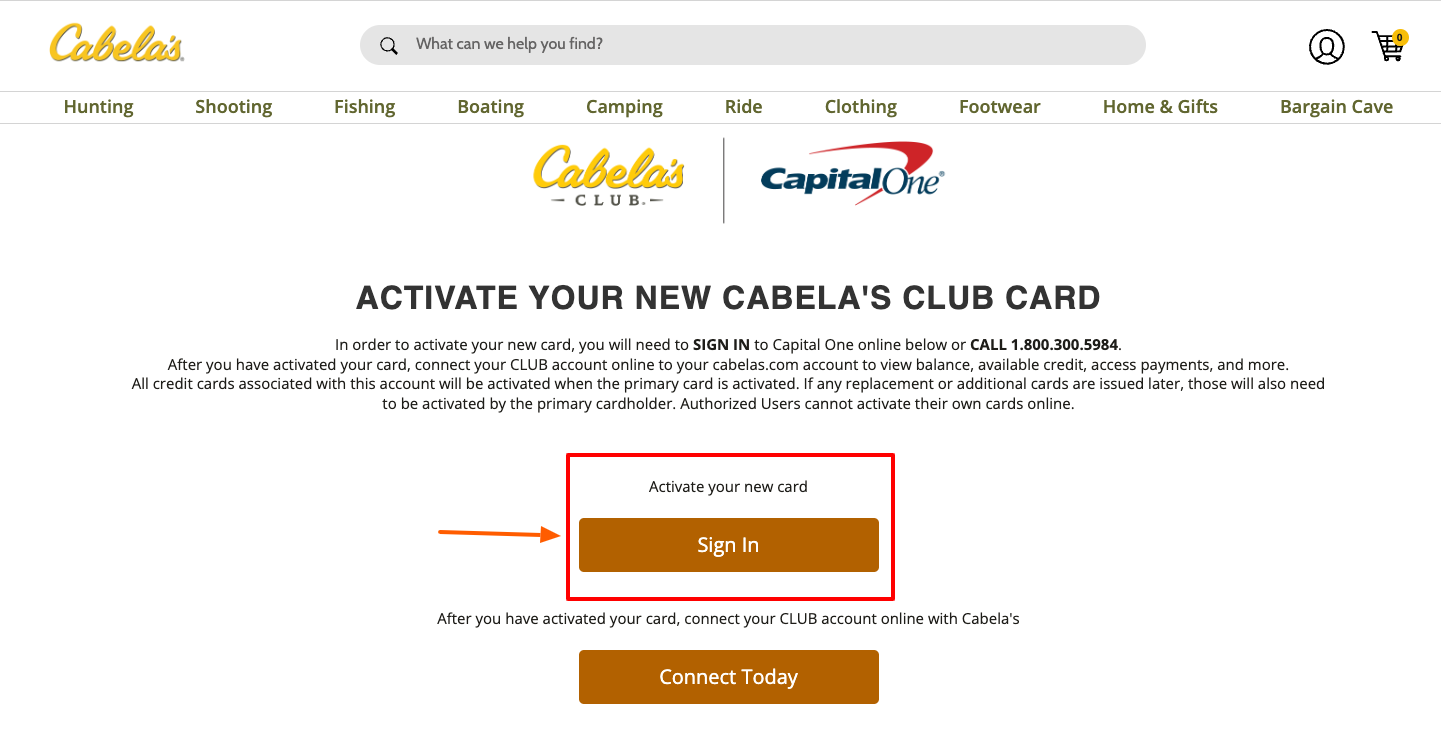 cabela's club card login page