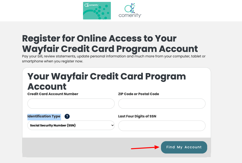 wayfair credit card register
