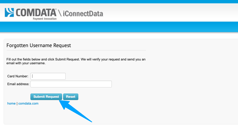 Comdata cardholder forgot username page