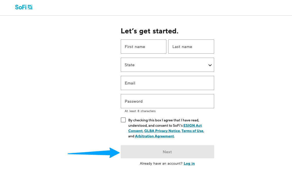 SoFi create account