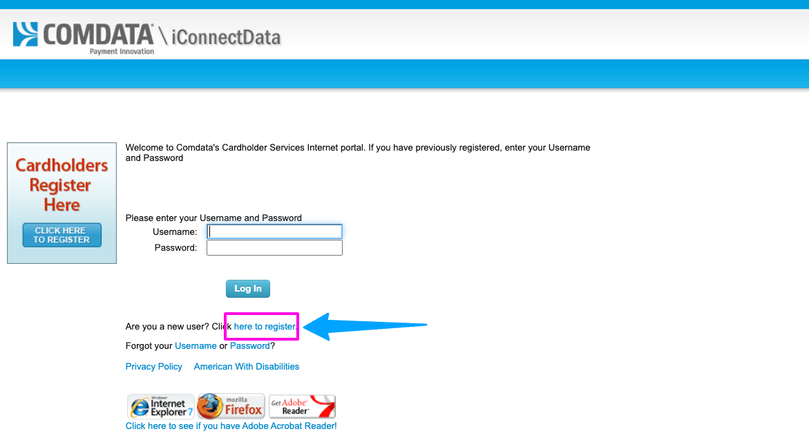 comdata card register page